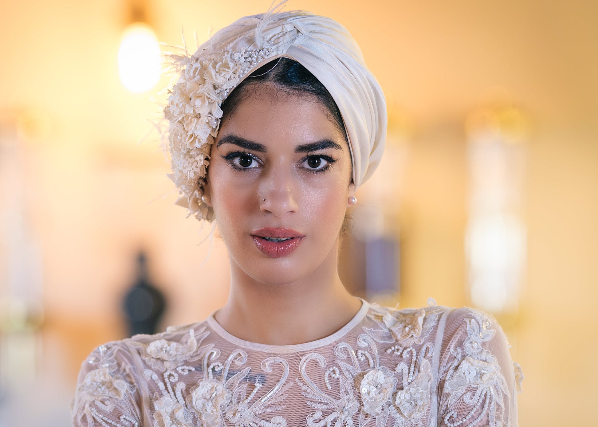 Bonnet mariage femme voilée
